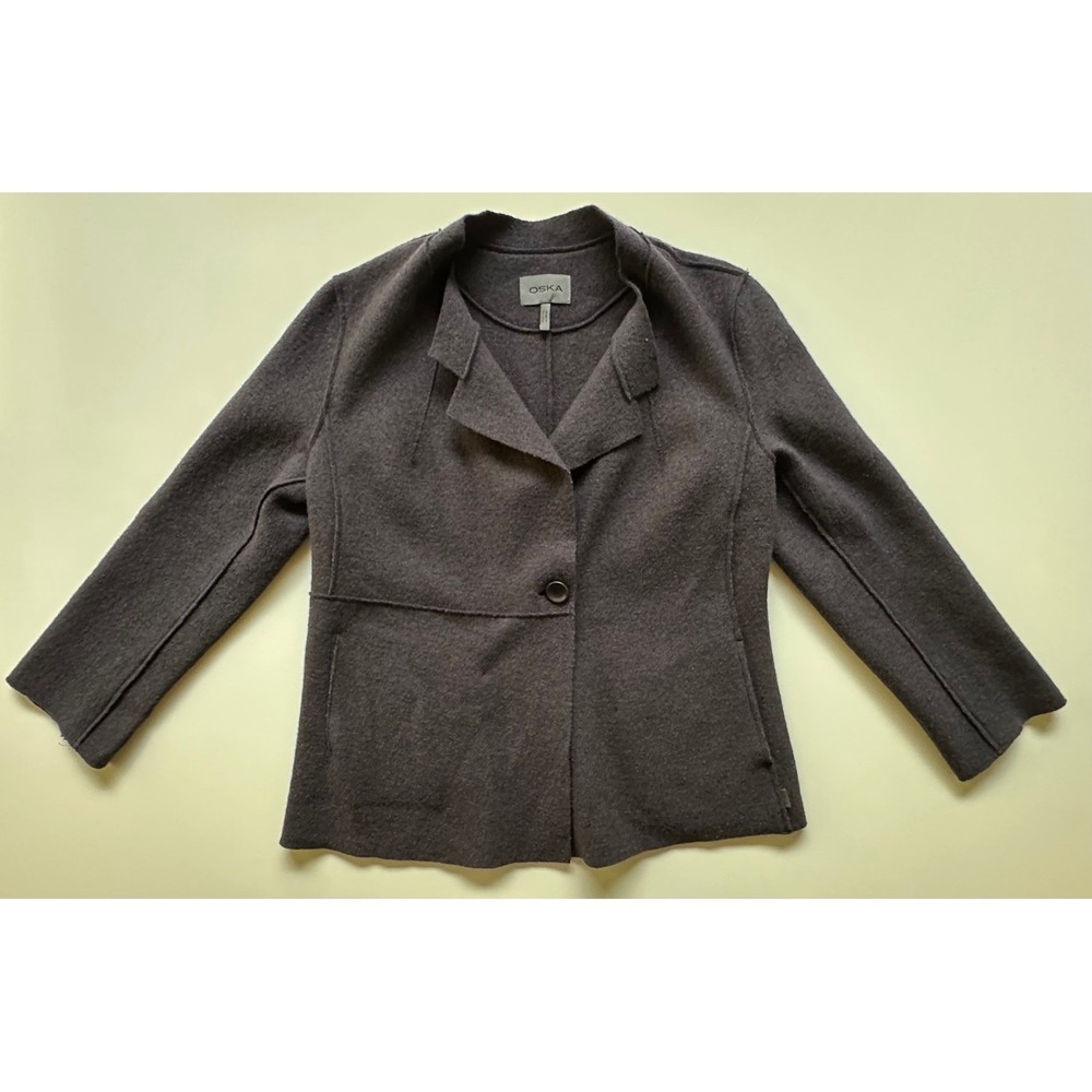 Oska Boiled Wool Jacket Moessmer Charcoal Purple Single Button Blazer 1 Small